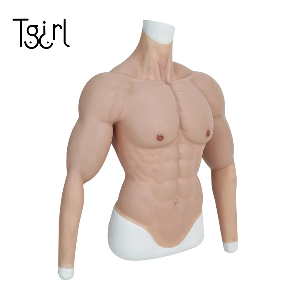 Tgirl Фалшив мъжки костюм, за мускулите на гърдите 6 Корема с ръце и кръвоносните съдове, cosplay боди за травестит, облечи за Хелоуин трансджендър Изображение 5