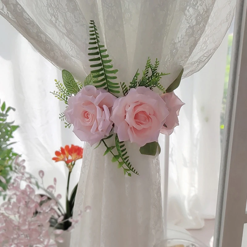 Завеси с изкуствени цветя, каишки с катарами, скоби-притежателите на романтични подхваты за пердета, аксесоари за украса на дома в хола Изображение 1
