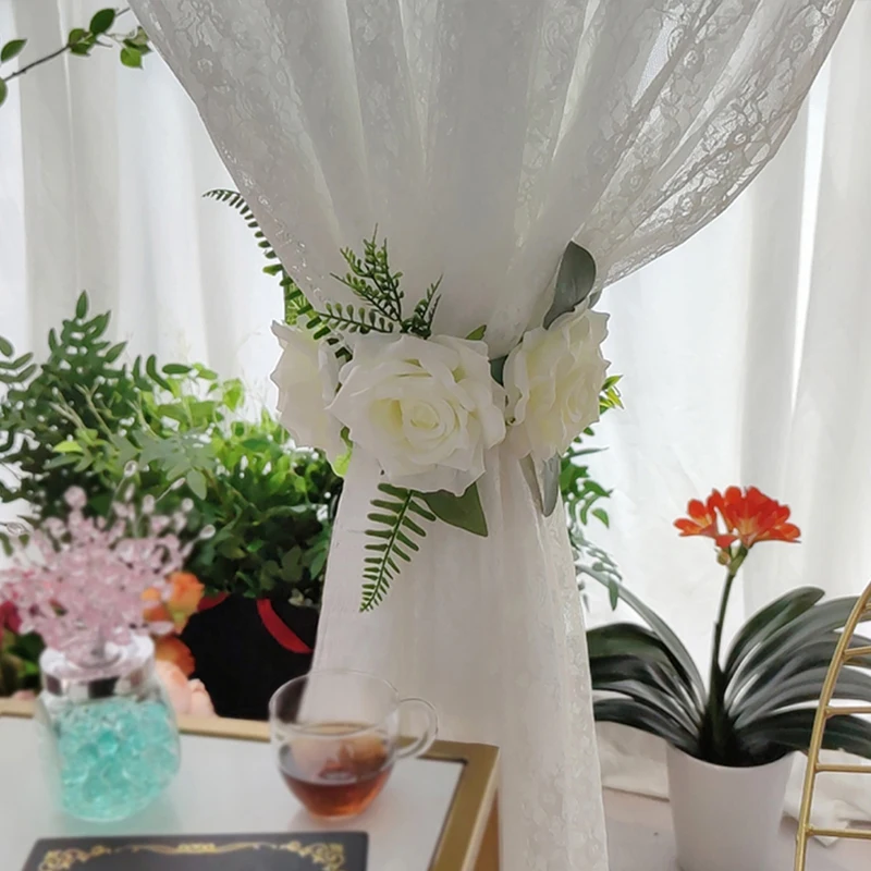 Завеси с изкуствени цветя, каишки с катарами, скоби-притежателите на романтични подхваты за пердета, аксесоари за украса на дома в хола Изображение 2