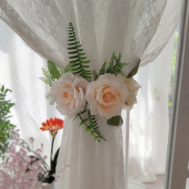 Завеси с изкуствени цветя, каишки с катарами, скоби-притежателите на романтични подхваты за пердета, аксесоари за украса на дома в хола Изображение 3