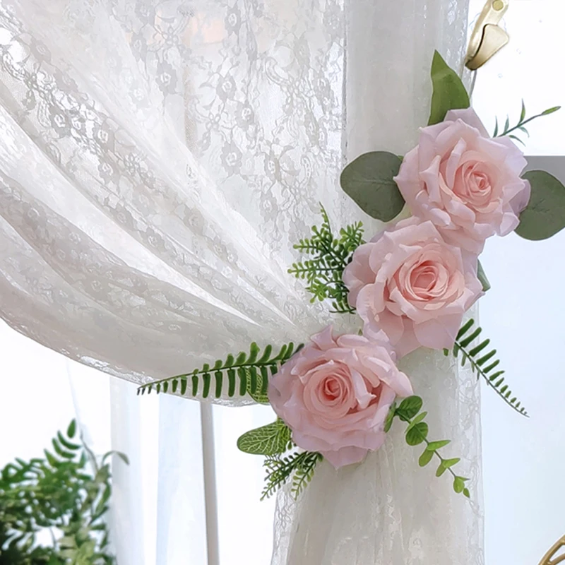 Завеси с изкуствени цветя, каишки с катарами, скоби-притежателите на романтични подхваты за пердета, аксесоари за украса на дома в хола Изображение 4