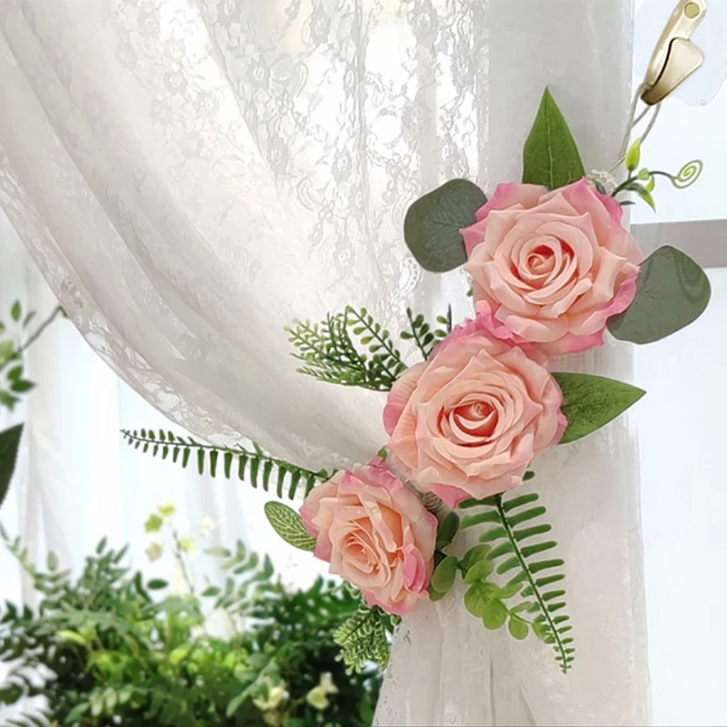 Завеси с изкуствени цветя, каишки с катарами, скоби-притежателите на романтични подхваты за пердета, аксесоари за украса на дома в хола Изображение 5