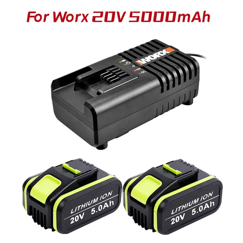 1-3 опаковка 20 5.0 Ah/5000 mah Литиево-йонна Батерия Заместител на Worx WA3551 WA3551.1 WA3553 WA3553.2 WA3641 Батерия + Зарядно устройство Изображение 0