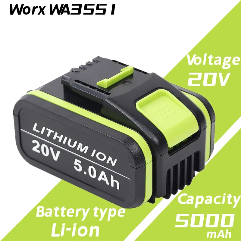 1-3 опаковка 20 5.0 Ah/5000 mah Литиево-йонна Батерия Заместител на Worx WA3551 WA3551.1 WA3553 WA3553.2 WA3641 Батерия + Зарядно устройство Изображение 1