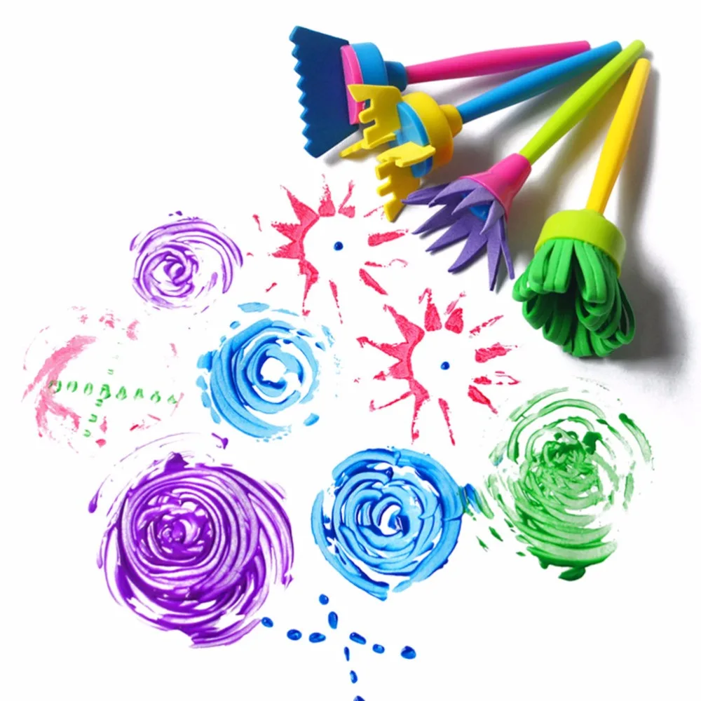 Направи си САМ Цветя Графити Гъба Стоки За Бродерия Четка Печат Инструменти За Рисуване на Забавни Играчки За Рисуване Забавна Творческа Играчка За Деца от 4 бр./компл. Изображение 0