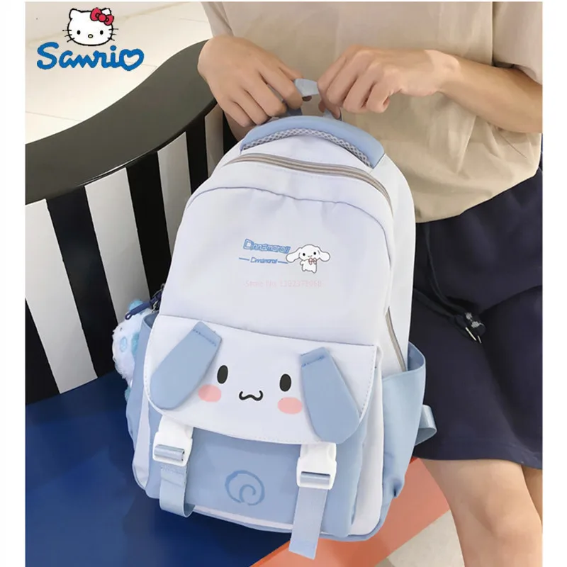 Sanrio Cartoony раница Cinnamoroll с помпоном Purin Mymelody Kuromi, чанта за отдих, студентски висококачествени плюшени раница, подарък играчка Изображение 2