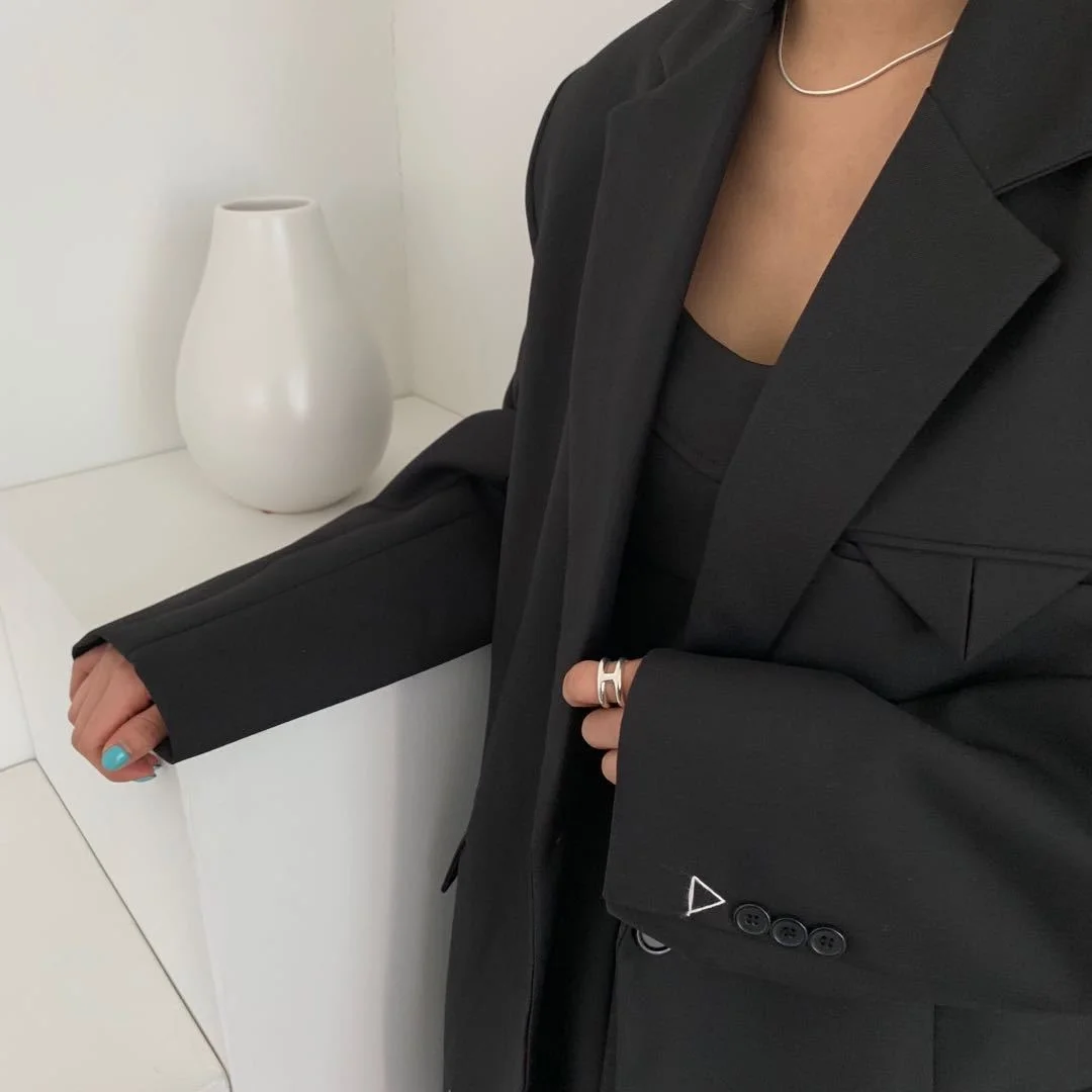 RZIV/ пролет-есен висококачествено стилно дамско однотонное палта-сако голям размер оверсайз Изображение 4