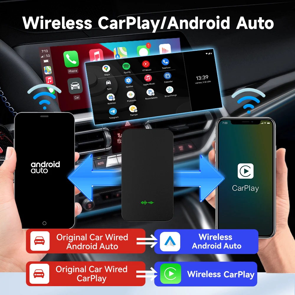 Авто 2air Apple Carplay CarPlay Android Автоматичен Безжичен Адаптер USB-Ключ за Toyota, Mazda, Ford, Volkswagen, Peugeot, Skoda, KIA Haval Изображение 1