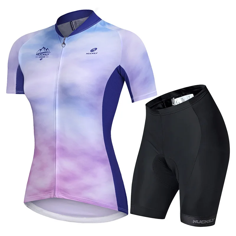 Комплекти от джърси за велоспорта, женски велосипедни шорти с порести възглавница с висока плътност, лятото дишащи, със защита от ултравиолетови лъчи, къс ръкав Изображение 0
