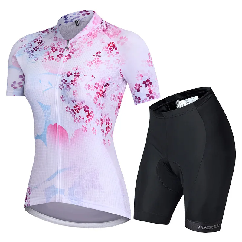Комплекти от джърси за велоспорта, женски велосипедни шорти с порести възглавница с висока плътност, лятото дишащи, със защита от ултравиолетови лъчи, къс ръкав Изображение 4