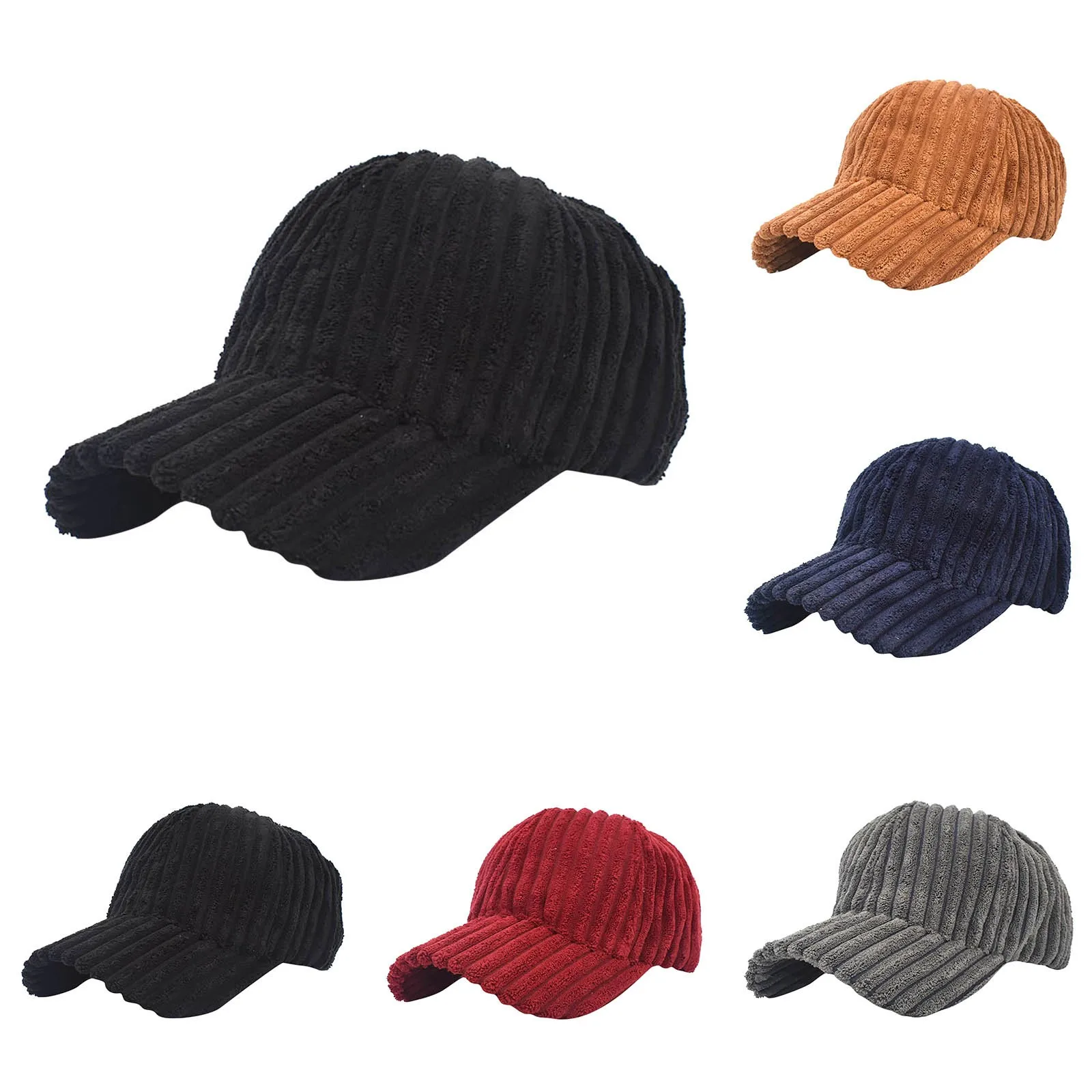 В есенно-зимната шапка, дамски бейзболна шапка на корейската версия, вельветовая шапка в райе за жени, лятна дамска шапка за бездействие Изображение 0