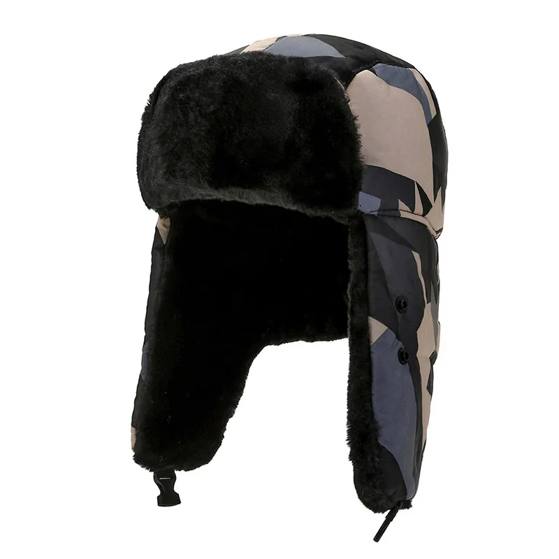 Зимна камуфляжная капачка на бомбардировач, утепленная топла ушанка, ловно мъжка шапка с шнорхел, ушния клапан, ветрозащитная кадифе дамски велосипедна шапка Изображение 3
