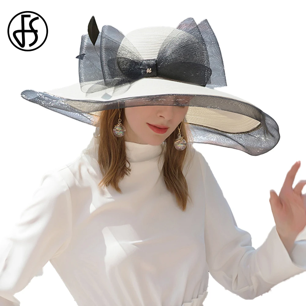 FS 2023, летни шапки с широка периферия, козирка, женски сгъваеми, шапки, шапка Кентъки, дамски празнична защита от ултравиолетови лъчи, плажна фетровая шапка, дамски Изображение 0