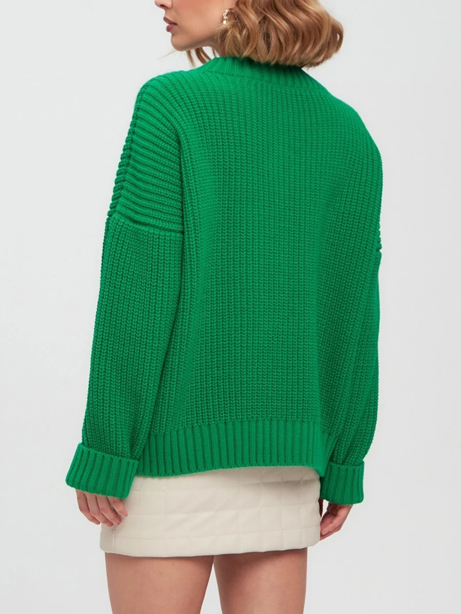 Жена есента свободен пуловер MALCIKLO, монофонични вязаный пуловер с V-образно деколте, пуловер с дълги ръкави, пуловери, трикотаж Изображение 4