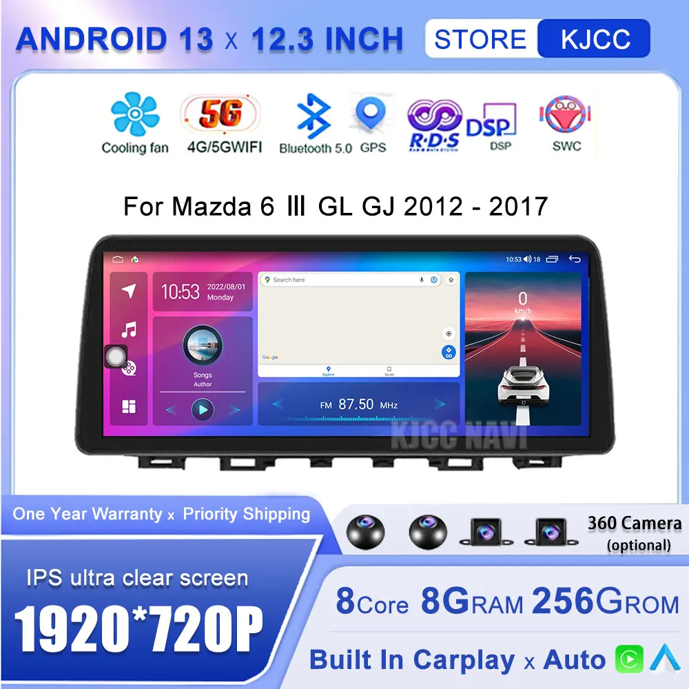 За Mazda 6 ⅲ GL GJ 2012 - 2017 1920*720 Android 13 Екран Мултимедиен плейър Atenza CarPlay Автомагнитола Авторадио 256 GB Изображение 0