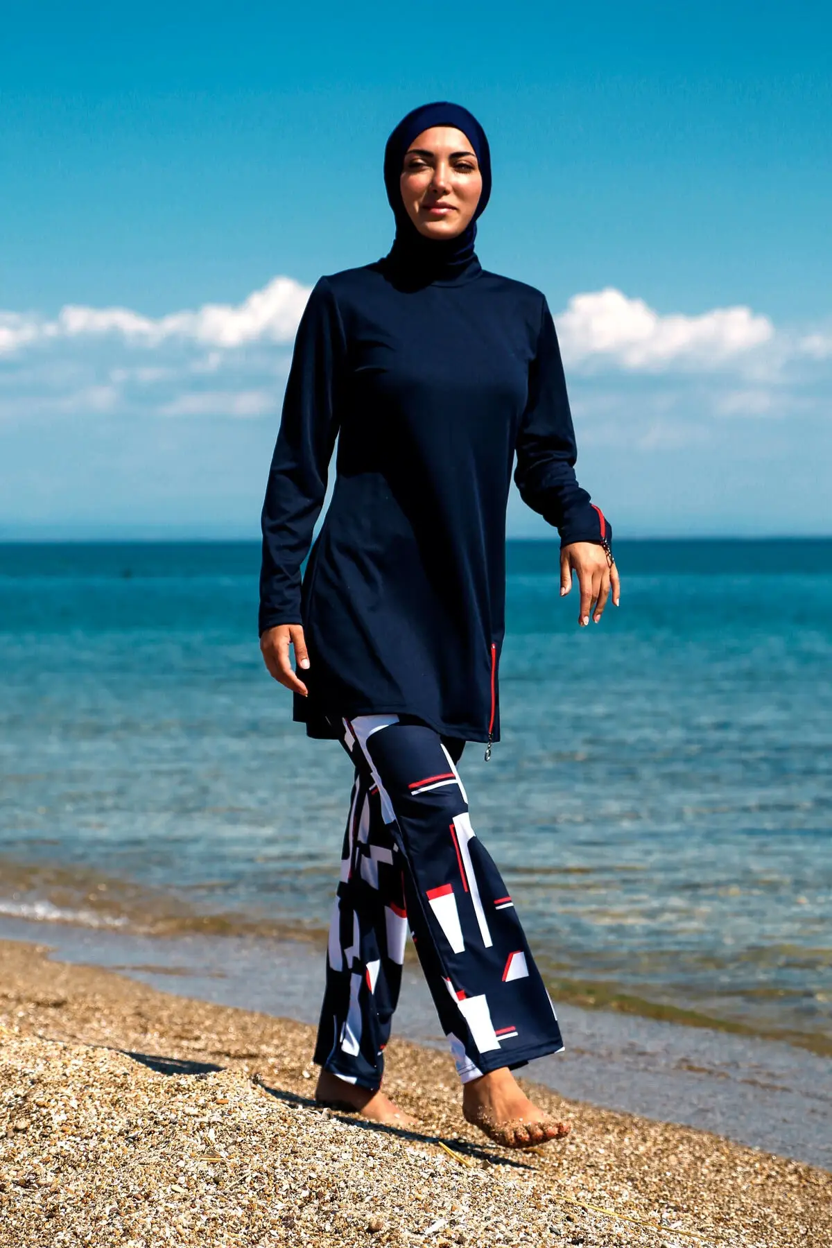 Rivamera, 4 предмета, тъмно-синьо трико-хиджаб, с подробно описание на модел, напълно затворен, R1112, черна плажно облекло с принтом Изображение 2