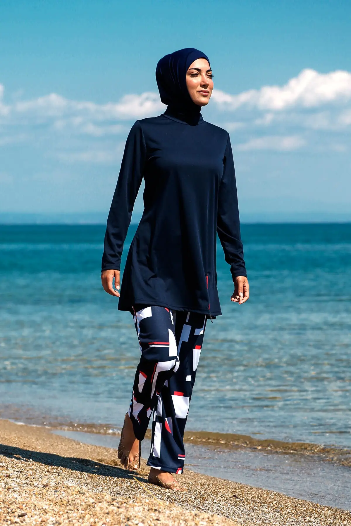 Rivamera, 4 предмета, тъмно-синьо трико-хиджаб, с подробно описание на модел, напълно затворен, R1112, черна плажно облекло с принтом Изображение 4