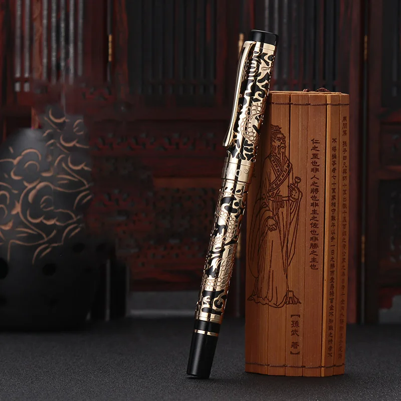 луксозна метална писалка JinHao 5000 Dragon с релефни деколте, дръжка за калиграфия Gloden, бизнес офис ученически пособия Изображение 1