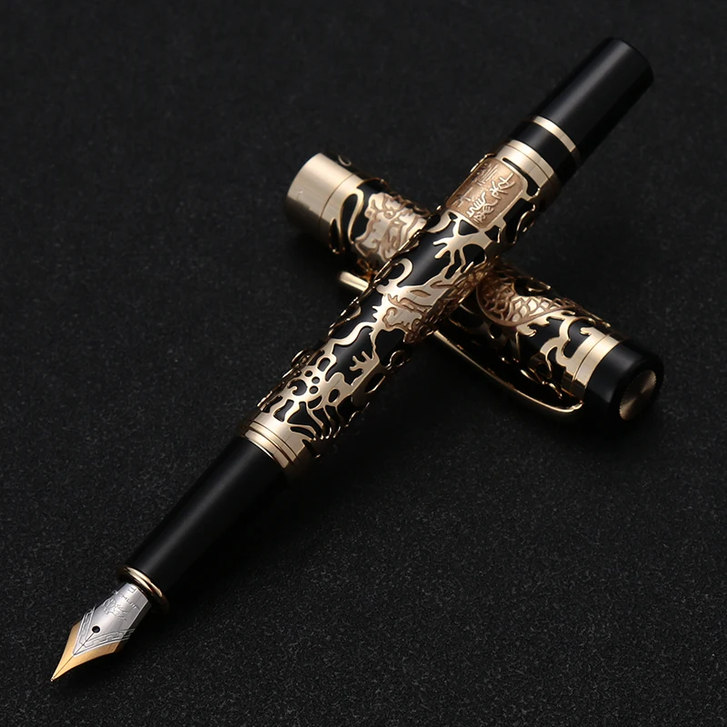 луксозна метална писалка JinHao 5000 Dragon с релефни деколте, дръжка за калиграфия Gloden, бизнес офис ученически пособия Изображение 2