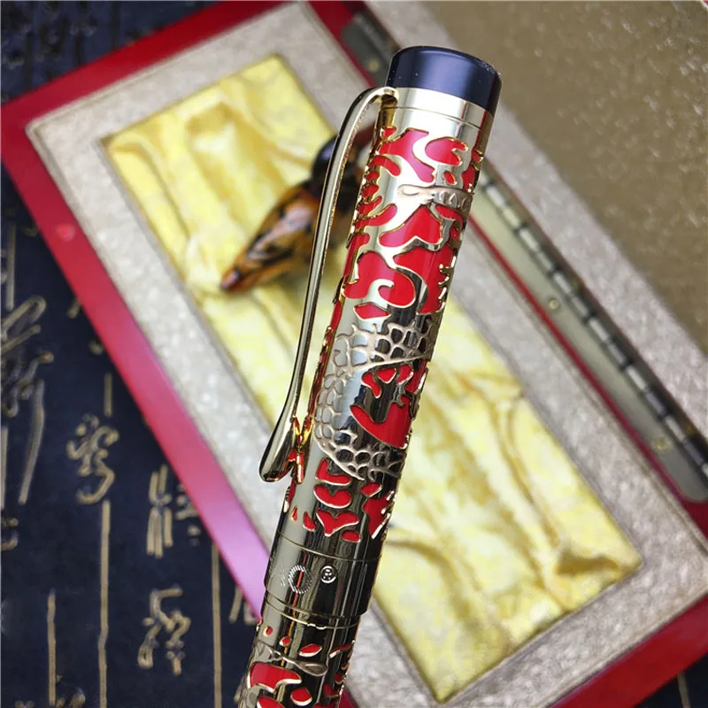 луксозна метална писалка JinHao 5000 Dragon с релефни деколте, дръжка за калиграфия Gloden, бизнес офис ученически пособия Изображение 3