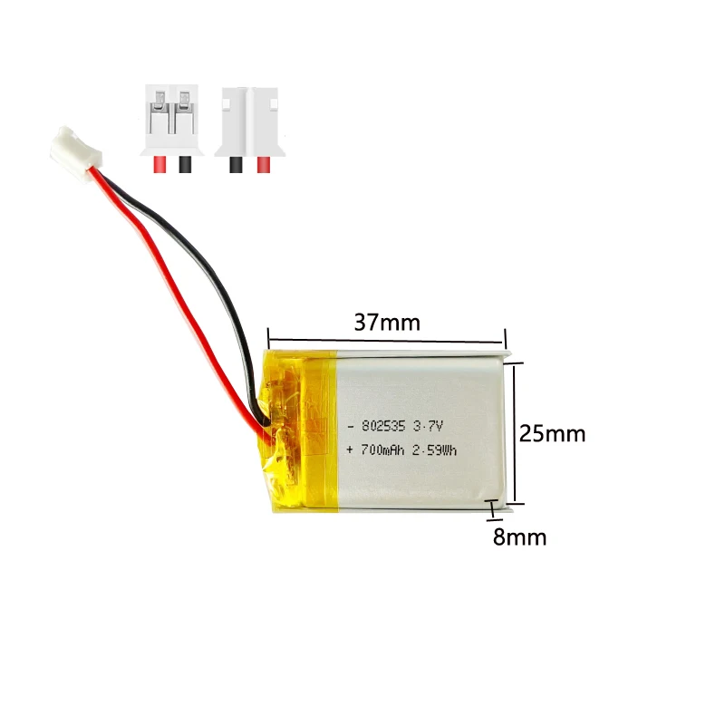 Полимерно-литиева батерия 802535 700 mah 3,7 В с жак Ph2.0 за видеорегистратора Beauty Instrument Изображение 0