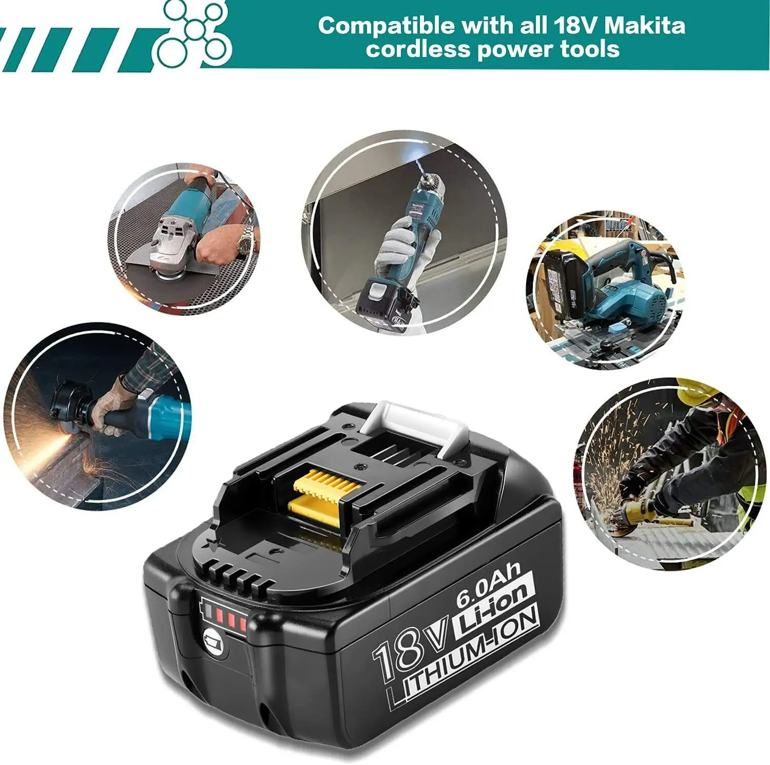 Най-новата Акумулаторна Замяна батерия за Makita 18V 6Ah Литиево-йонна батерия 6000 mah Подходящ BL1840 BL1850 BL1860B LXT400 Batterij Изображение 5